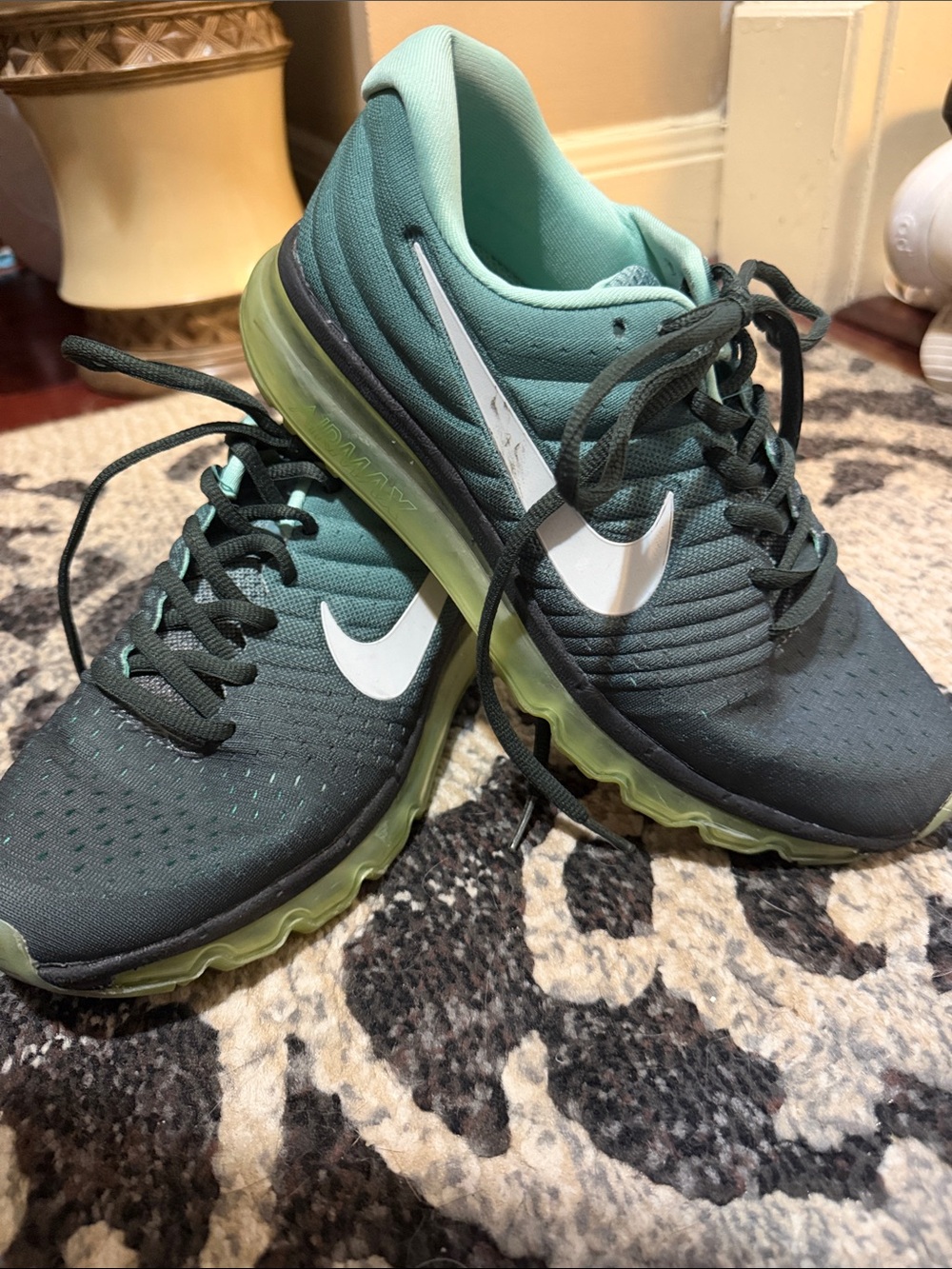 Nike Women's Teal and Lime Green Air Max Running Shoes